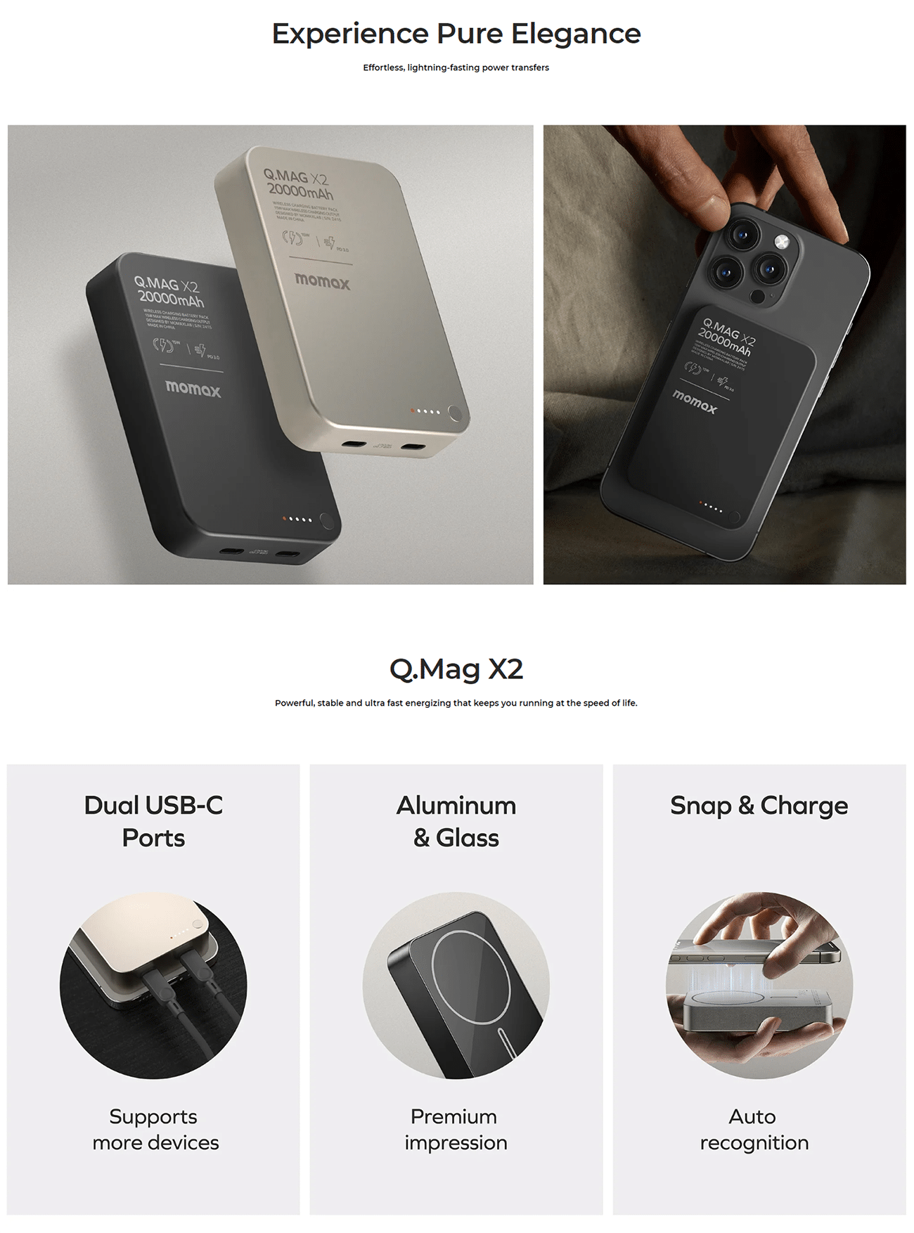 Momax Q.Mag X2 Ultra-Capacity Magnetic Wireless Power Bank with 15W Fast Charging